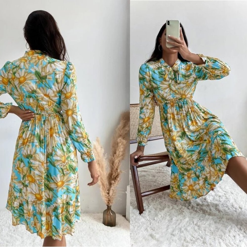💥 SALE  NEW! Sizes 4, 6 or 8/10 Floral Print Tie Neck Dress